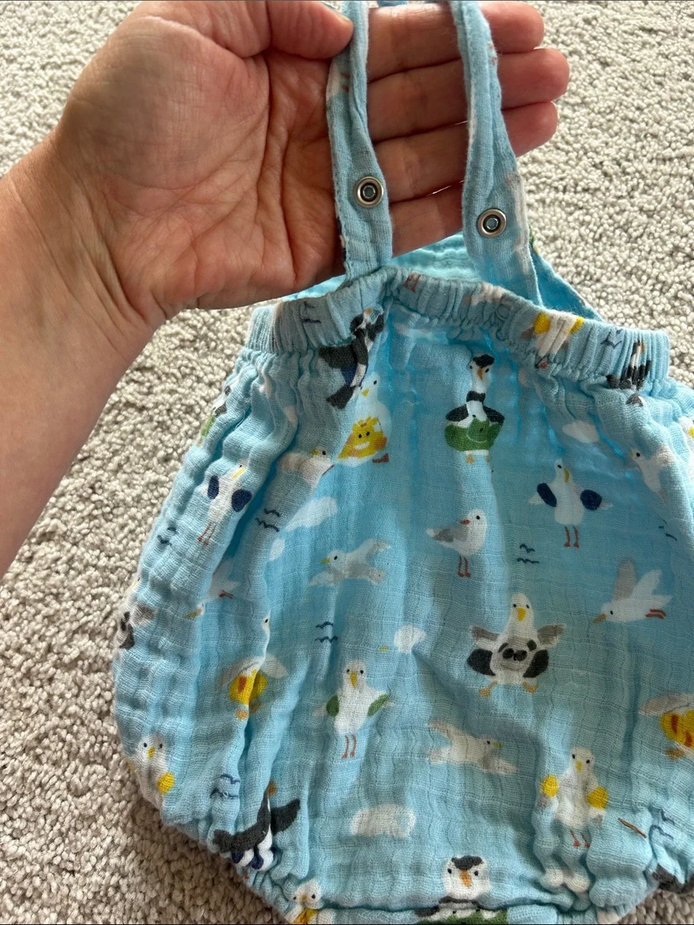 Angel Dear Light Blue Baby Muslin Romper with Bird & Animal Print